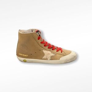 Golden Goose Kids Shearling High-Top Sneakers with Red Laces • Francy 35